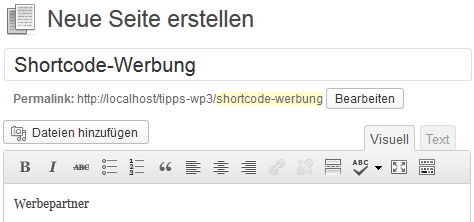 Shortcode-Beitrag erstellen